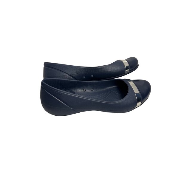Crocs Womens Navy Cap Toe Mirror Ballet Flats Lightweight Slip-On Style Size 9 - Picture 5 of 8